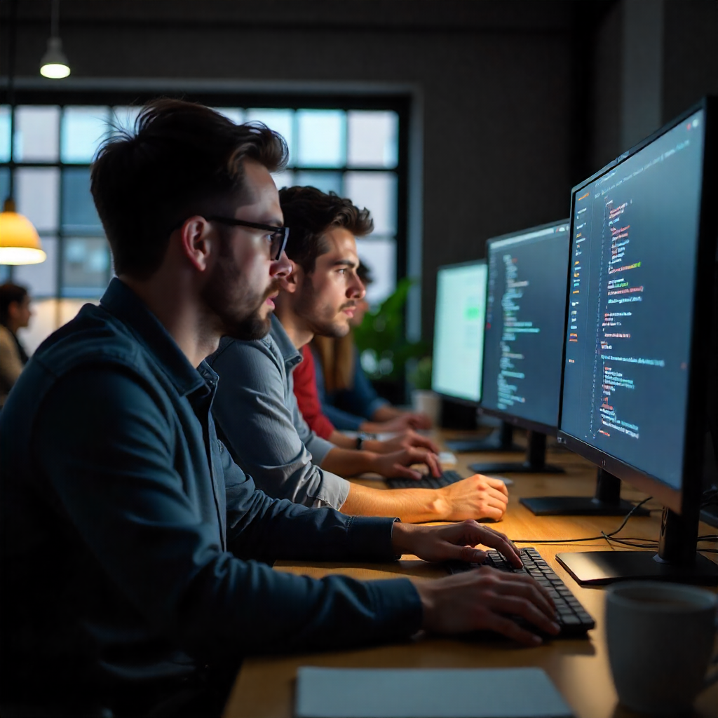 Equipo de desarrollo trabajando en proyectos